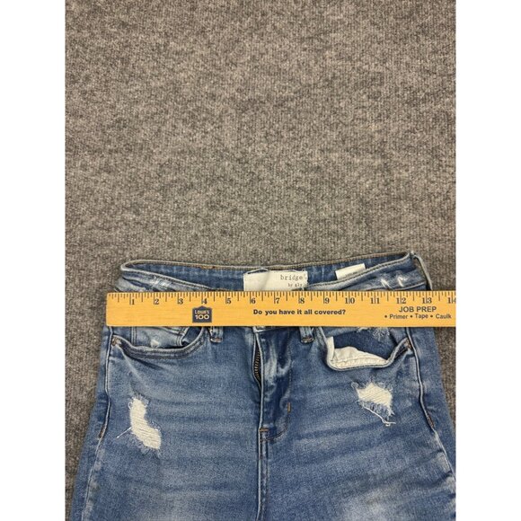 Bridge by Gly Hi Rise Flare Leg Jeans Women's 25 Distressed Blue Patchwork - Picture 9 of 16